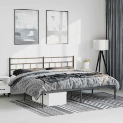 Cadre de lit métal sans matelas avec tête de lit noir 193x203cm 