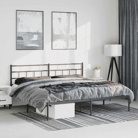 Cadre de lit métal sans matelas avec tête de lit noir 193x203cm 