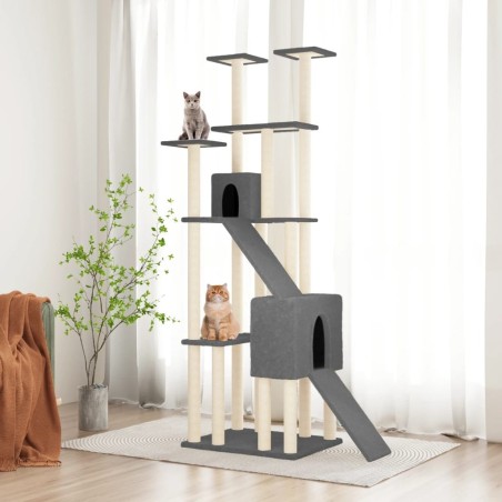 Arbre à chat avec griffoirs en sisal Gris foncé 190 cm 