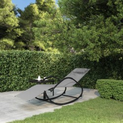 Chaise longue à bascule gris acier et textilène 