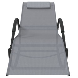 Chaise longue à bascule gris acier et textilène 