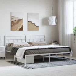 Cadre de lit métal sans matelas et tête de lit blanc 193x203 cm 