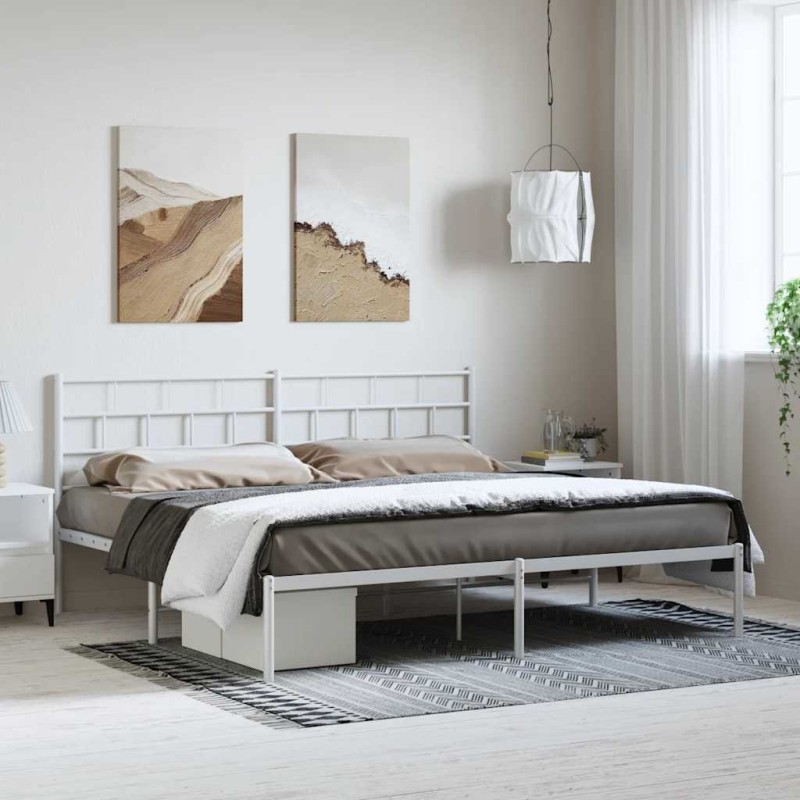 Cadre de lit métal sans matelas et tête de lit blanc 193x203 cm 