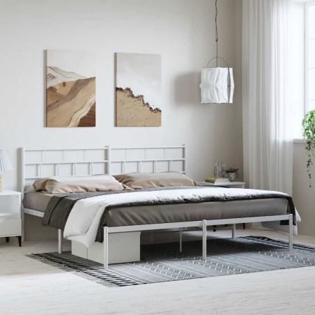 Cadre de lit métal sans matelas et tête de lit blanc 193x203 cm 