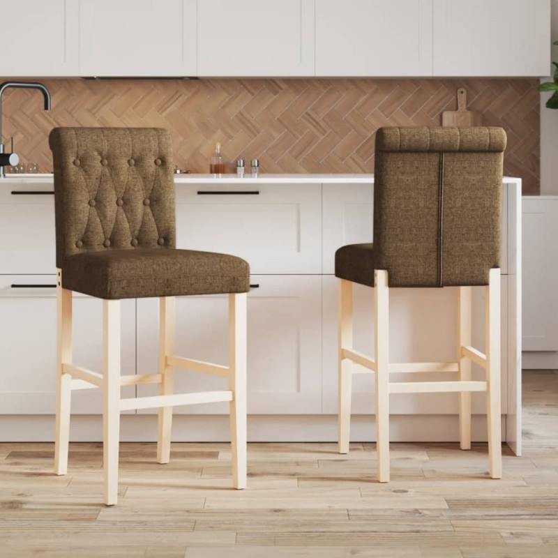 Chaises de bar lot de 2 bois massif d'hévéa et tissu 