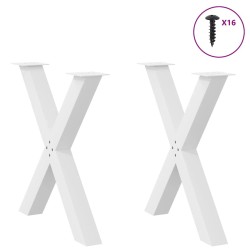 Pieds de table à manger en forme de X, 2 pièces, blanc, 70 x (72-73) cm, acier 