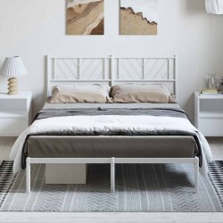 Cadre de lit métal sans matelas et tête de lit blanc 150x200 cm 