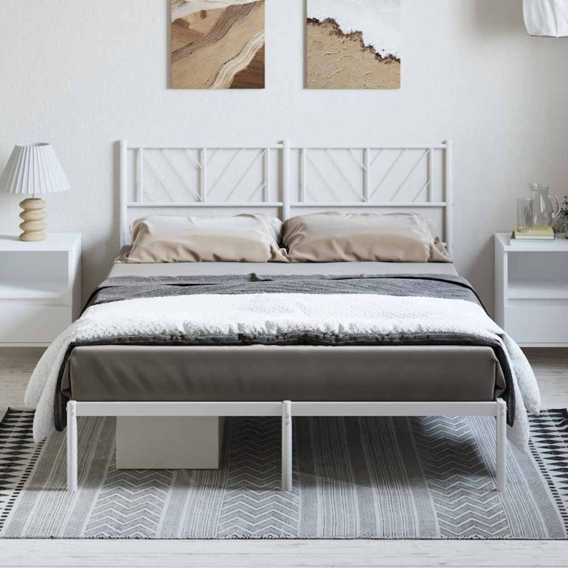 Cadre de lit métal sans matelas et tête de lit blanc 150x200 cm 