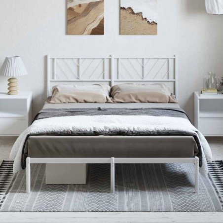 Cadre de lit métal sans matelas et tête de lit blanc 150x200 cm 
