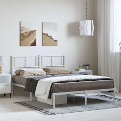 Cadre de lit métal sans matelas et tête de lit blanc 150x200 cm 