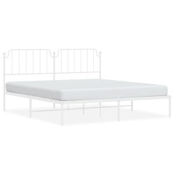 Cadre de lit métal sans matelas et tête de lit blanc 160x200 cm 