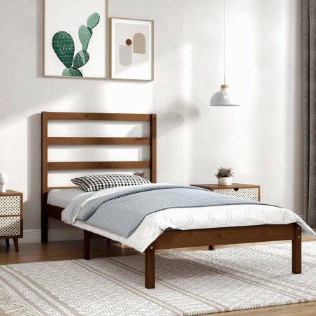 Cadre de lit sans matelas marron miel 100x200cm bois pin massif 