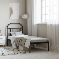 Cadre de lit métal sans matelas avec tête de lit noir 75x190 cm 
