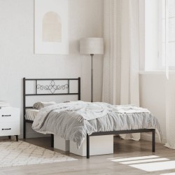 Cadre de lit métal sans matelas avec tête de lit noir 107x203cm 