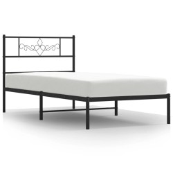 Cadre de lit métal sans matelas avec tête de lit noir 107x203cm 
