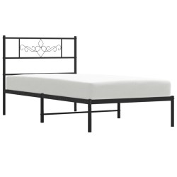 Cadre de lit métal sans matelas avec tête de lit noir 107x203cm 