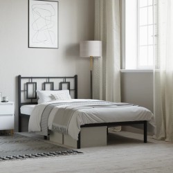Cadre de lit métal sans matelas avec tête de lit noir 100x200cm 