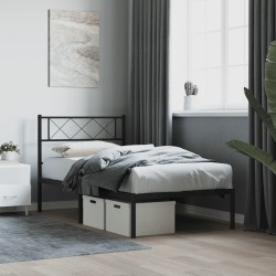 Cadre de lit métal sans matelas avec tête de lit noir 107x203cm 