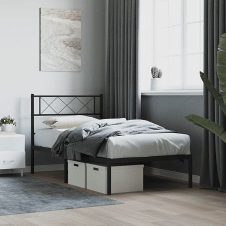Cadre de lit métal sans matelas avec tête de lit noir 107x203cm 