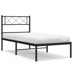 Cadre de lit métal sans matelas avec tête de lit noir 107x203cm 