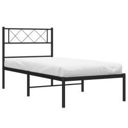 Cadre de lit métal sans matelas avec tête de lit noir 107x203cm 