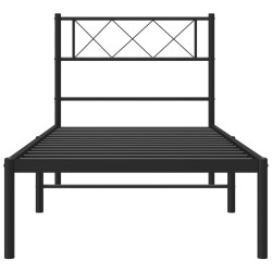 Cadre de lit métal sans matelas avec tête de lit noir 107x203cm 