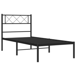Cadre de lit métal sans matelas avec tête de lit noir 107x203cm 