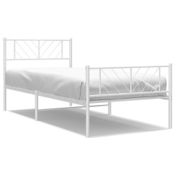 Cadre de lit métal sans matelas et pied de lit blanc 100x200 cm 