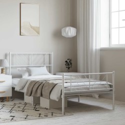 Cadre de lit métal sans matelas et pied de lit blanc 100x200 cm 