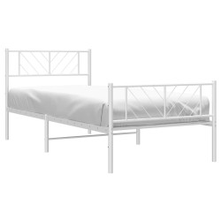 Cadre de lit métal sans matelas et pied de lit blanc 100x200 cm 