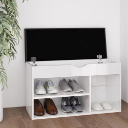 Banc à chaussures coussin Blanc brillant 80x30x47 cm Aggloméré 