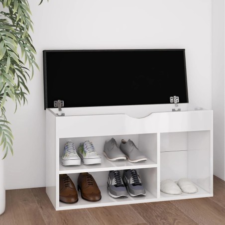 Banc à chaussures coussin Blanc brillant 80x30x47 cm Aggloméré 