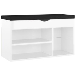 Banc à chaussures coussin Blanc brillant 80x30x47 cm Aggloméré 