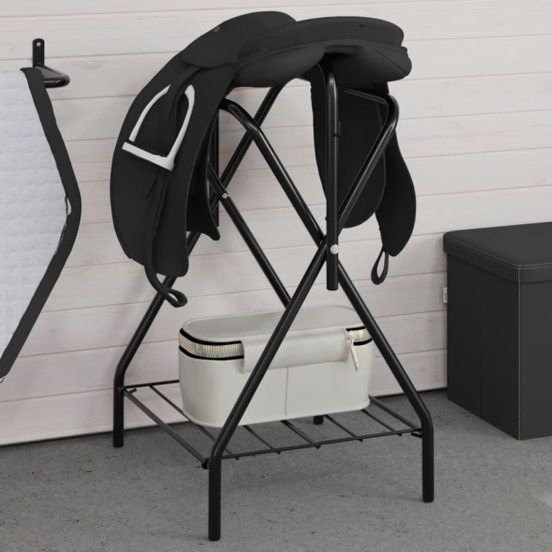 Porte-selle pliable autoportant noir fer Porte-selle pliable autoportant noir fer