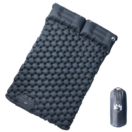 Matelas de camping autogonflant avec oreillers 2 personnes gris 