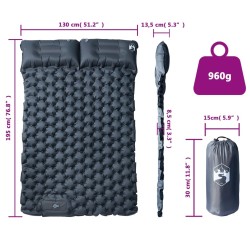 Matelas de camping autogonflant avec oreillers 2 personnes gris 