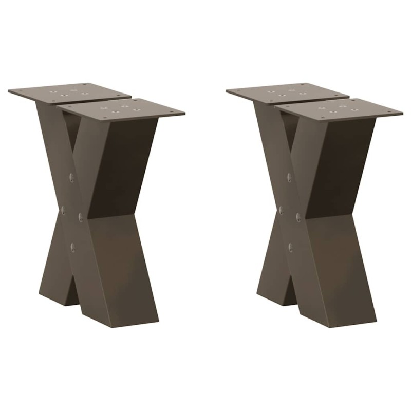 Pieds de table basse en forme de X, 2 pièces, acier naturel, 30 x (30-31) cm 