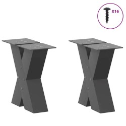 Pieds de table basse en forme de X, 2 pièces, anthracite, 30 x (30-31) cm, acier 