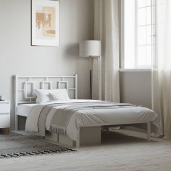 Cadre de lit métal sans matelas et tête de lit blanc 107x203 cm 