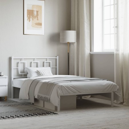 Cadre de lit métal sans matelas et tête de lit blanc 107x203 cm 