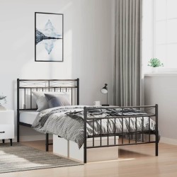 Cadre de lit métal sans matelas avec pied de lit noir 100x190cm 