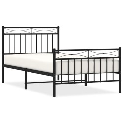 Cadre de lit métal sans matelas avec pied de lit noir 100x190cm 