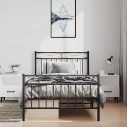 Cadre de lit métal sans matelas avec pied de lit noir 100x190cm 