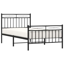 Cadre de lit métal sans matelas avec pied de lit noir 100x190cm 