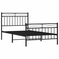 Cadre de lit métal sans matelas avec pied de lit noir 100x190cm 