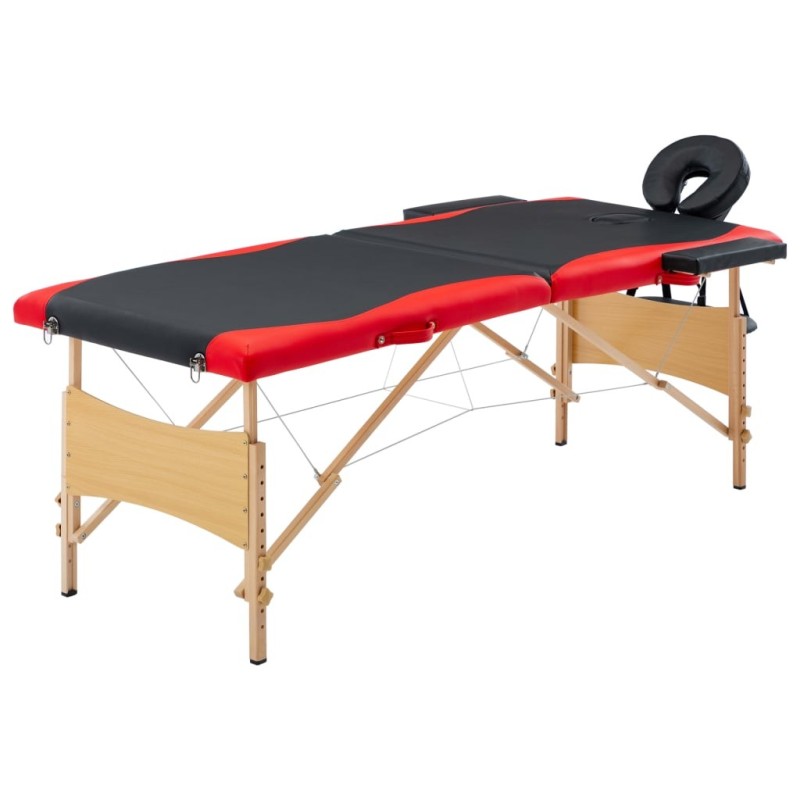 Table de massage pliable 2 zones Bois Noir et rouge Table de massage pliable 2 zones Bois Noir et rouge