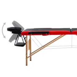 Table de massage pliable 2 zones Bois Noir et rouge 