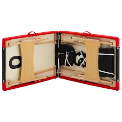 Table de massage pliable 2 zones Bois Noir et rouge 