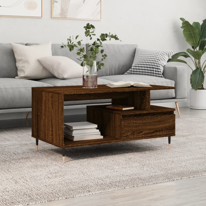 Table basse Chêne marron 90x49x45 cm Bois d'ingénierie Table basse Chêne marron 90x49x45 cm Bois d'ingénierie
