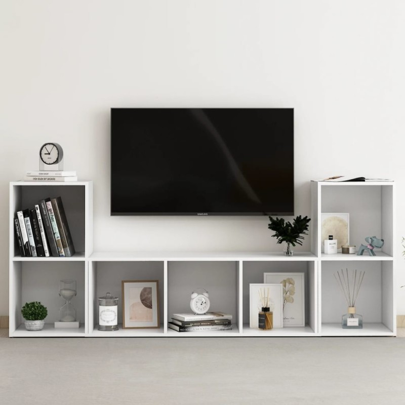 Ensemble de meubles TV 3 pcs Blanc Bois d'ingénierie Ensemble de meubles TV 3 pcs Blanc Bois d'ingénierie